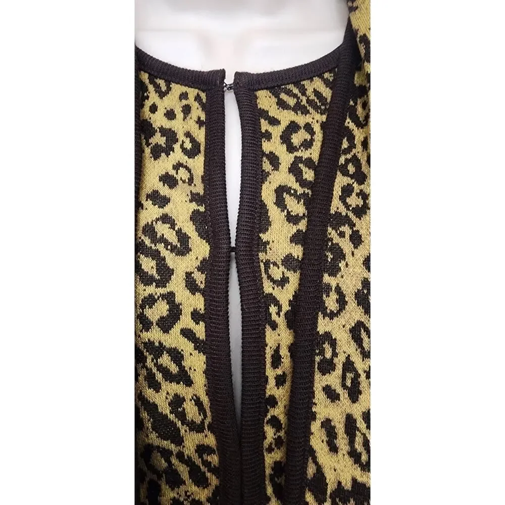 Nina Leonard Leopard Animal Print Matching Scarf Long Sleeve Cardigan Sweater M - Picture 6 of 11